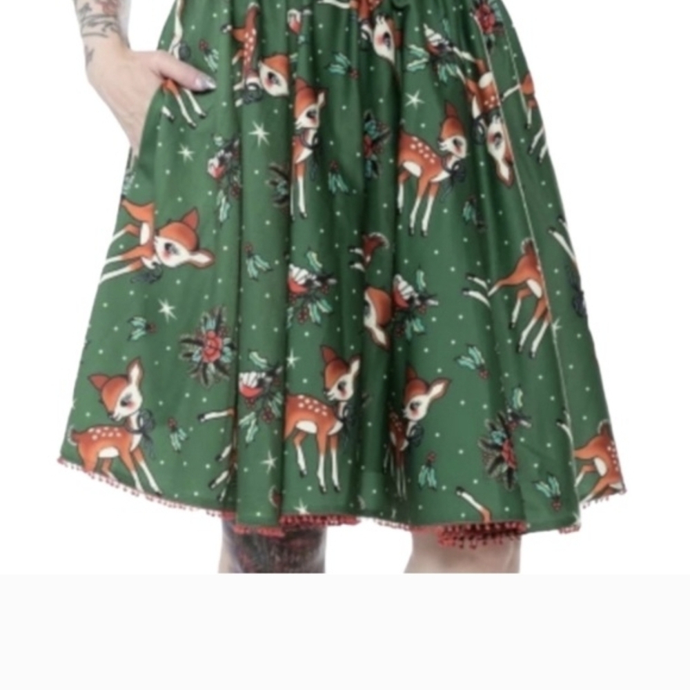 Sourpuss Forest Green A-Line Skirt with Deer Print